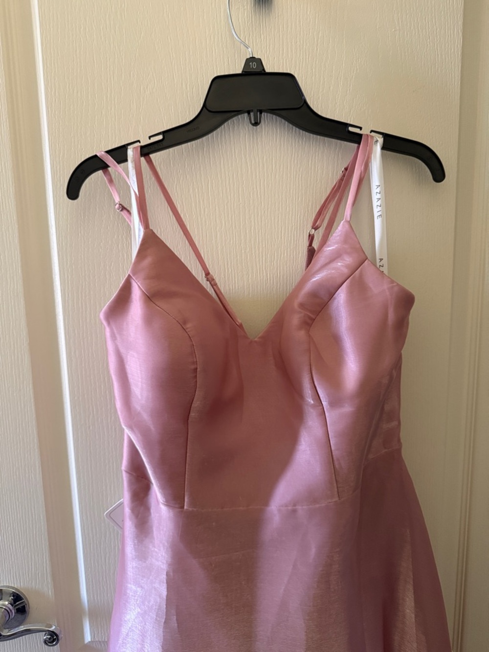Azazie Powder Pink Satin Dress with Double Spaghetti Straps NWT